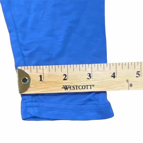 Blue Tunic Shirt Top with Asymmetrical Ruffled Eyelet Hem 3/4 Sleeves Size Large - Picture 10 of 12